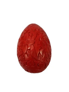 Antique Hand-Carved Chinese Red Cinnabar Floral Egg Figurine - Picture 1 of 7
