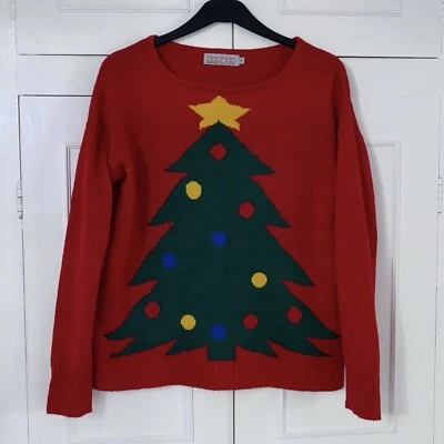 Boohoo Christmas tree jumper size small women’s Red Pullover Xmas Pre Loved - Image 1 of 4