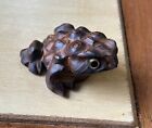 SUGI Cryptomeria Carved Wood Frog Toad Glass Eyes Okimono Japan Vintage 50s 60s