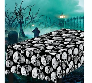 Halloween SKULLS Table Cloth Tablecloth Cover Party Horror Props Wipe Clean - Picture 1 of 3