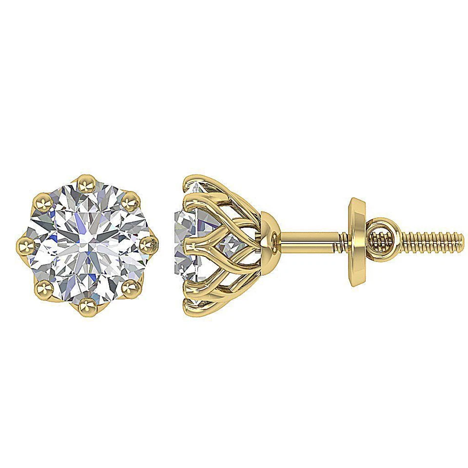Lab Grown Solitaire Studs Earrings VS1 F 0.55Ct Round Diamond 14K Gold Prong Set - Image 1 of 1