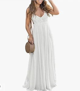 Women's V Neck Floral Lace Wedding Dress Sleeveless Bridesmaid Evening Large - Picture 1 of 7