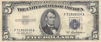 USA   $5  Series of 1953 A  Block  F - A  Circulated Banknote Z18 - Image 1 of 2