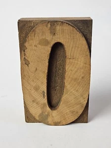 LARGE NUMBER "0" OR "O" ANTIQUE LETTERPRESS VINTAGE WOODEN PRINT BLOCK STAMP 4"  - Picture 1 of 6