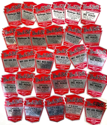 Vintage UNCLE BILL'S PICKLES lot of 29 jar labels LEWISTON, IDAHO dill, relish - Image 1 of 4