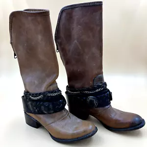 Botas Freebird Mujer Talla 7 Alta Media Pantorrilla Bota Marrón Cuero Envejecido Cinturón Cremallera - Imagen 1 de 15