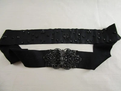 Antique Victorian Mourning Belt Metal Buckle on Black Ribbon Sash - Image 1 of 4