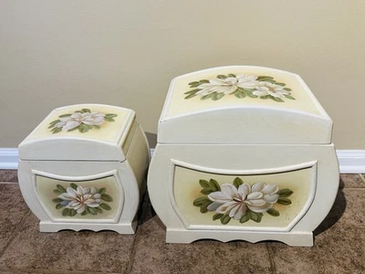 Vintage Decor Wooden Storage Nesting Chest Set Floral Hand Painted - Image 1 of 4