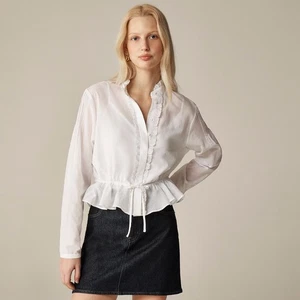 NWT!! J. CREW Lace Trim Cinched-Waist Cotton Voile White Top Blouse Medium - Picture 1 of 16