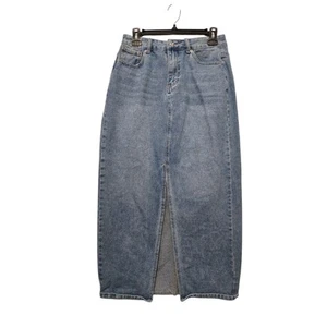 Forever 21 Denim Long Jean Skirt Womens MED Front Slit Western Festival Hippie - Picture 1 of 9