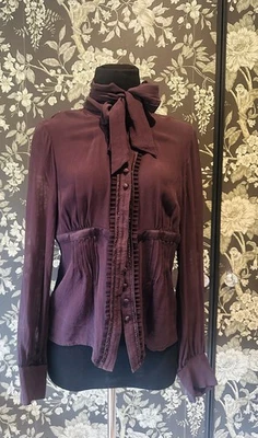Vintage Fenn Wright Manson Victorian style chiffon Shirt Size 14. Aubergine.  - Image 1 of 4