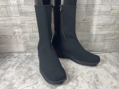 Paul Green Botas Mujer 8M Zapatos Cuero Negro Elástico Cuña Media Pantorrilla Comodidad Foto 1 de 4