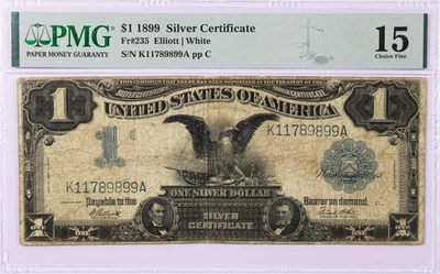 Series Of 1899 $1 Black Eagle Silver Certificate Fr#235 PMG Choice Fine 15 #068 - Image 1 of 2