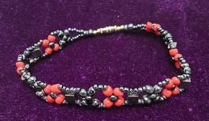 Red & Black Beaded Bracelet with Hematite and Red Beads, Silver Twist Clasp  - Picture 1 of 4
