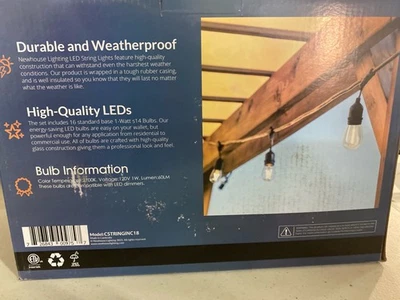Newhouse CSTRINGINC18 48 ft. Cadena de bombillas Edison para exteriores, 18 bombillas incluidas Foto 1 de 2