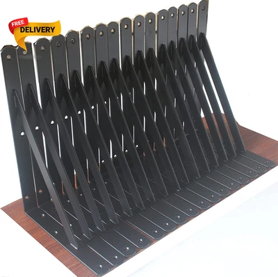 Упаковка из 16 черных сверхпрочных металлических полочных кронштейнов 10x8 дюймов с поддержкой винтов - Изображение 1 из 4