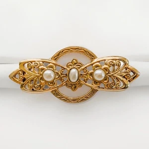 Edwardian Style Vintage Brooch Pin With Faux Pearls In Goldtone Vintage - Picture 1 of 3
