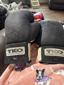 TKO Technical Knockout Boxing Gloves Black 12oz. ROUGH USED READ - Picture 1 of 13