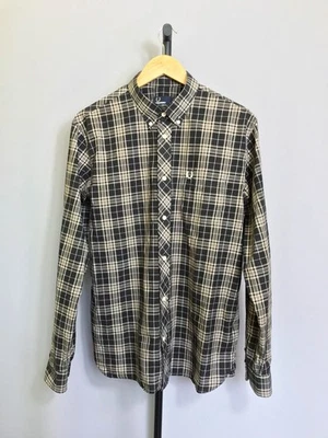 Fred Perry Oxford Hombres Camisa Botón Abajo Marrón Gris Manga Larga Grande - Imagen 1 de 4