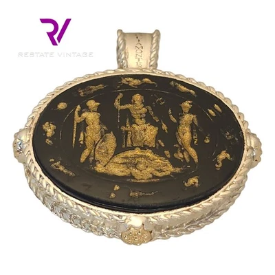 Colgante Vintage Tagliamonte Italia Greco Romano Doble Cara Plata de Ley y 14k Foto 1 de 4