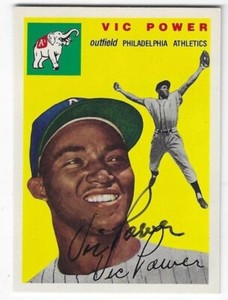 Autographed 1954 Topps Archives  VIC POWER  Philadelphia A's  Card #52 COA