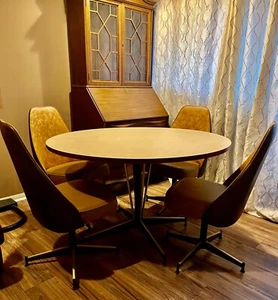 Mid-century modern Dining set , Chromcraft Mid-Century Swivel Vinyl Dining Chair - Picture 1 of 5