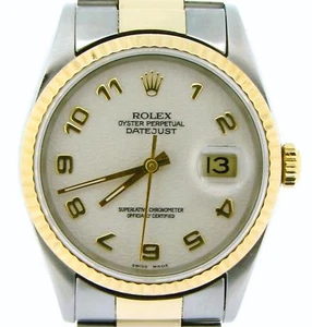 Rolex Datejust Mens 2Tone Yellow Gold Steel Watch White Arabic Dial 16233 - Picture 1 of 4