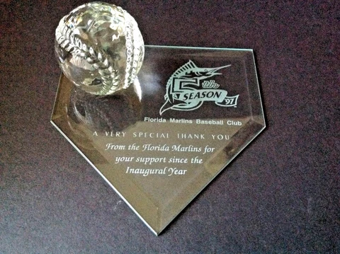 Florida Marlins 1997 Baseball Club Crystal Home Plate/Ball Season Ticket Holder Cover