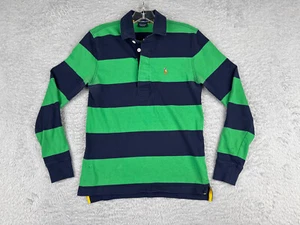 Ralph Lauren Sport Polo Shirt Youth Small Green Stripe 100% Cotton Long Sleeve - Picture 1 of 14