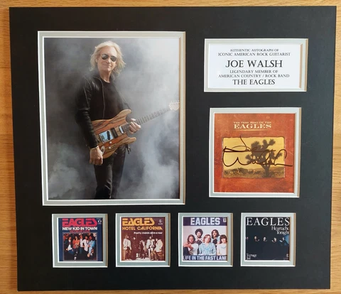 JOE WALSH - EAGLES - SUPERB SIGNED DISPLAY - SINGLES COLLECTION - COA Cover