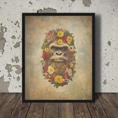 Arte de pared vintage SASQUATCH FLOWERS, póster floral Bigfoot, decoración botánica Yeti Foto 1 de 4