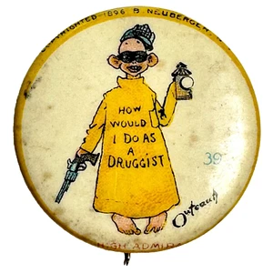 1896 High Admiral Cigarettes Yellow Kid 39 Outcault Pinback Button DRUGGIST - Imagen 1 de 3