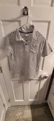 Camisa polo masculina listrada branca/azul tamanho 10 em excelente estado usado Gymboree SS - Imagem 1 de 3