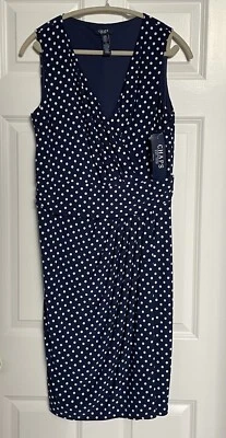 Vestido Ralph Lauren Chaps Imitación Envolvente Grande Midi Azul Marino Blanco Lunares Elástico Y2K Foto 1 de 4