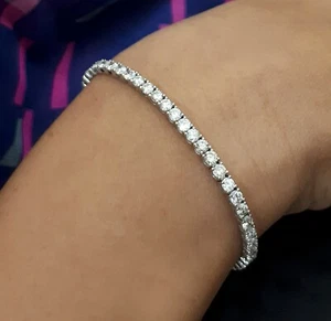 3.55 CT DIAMOND TENNIS BRACELET CARAT ROUND FVS2 WOMEN 14K WHITE GOLD CERTIFIED - Picture 1 of 3