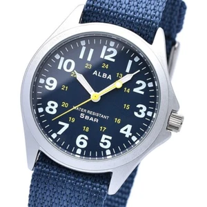 SEIKO ALBA Navy Blue Watch AQPK402 Quartz 36mm Lumibrite Nylon band Japan New - Picture 1 of 8