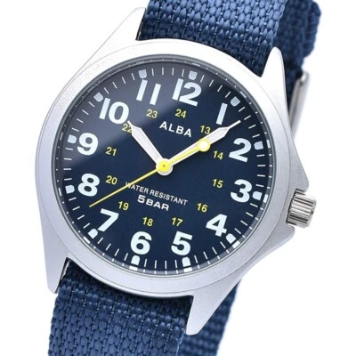 SEIKO ALBA Navy Blue Watch AQPK402 Quartz 36mm Lumibrite Nylon band Japan New - Image 1 of 4