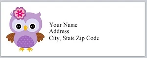 Personalized Address Labels Cute Purple Owl with flower  (bx 249) - Picture 1 of 3