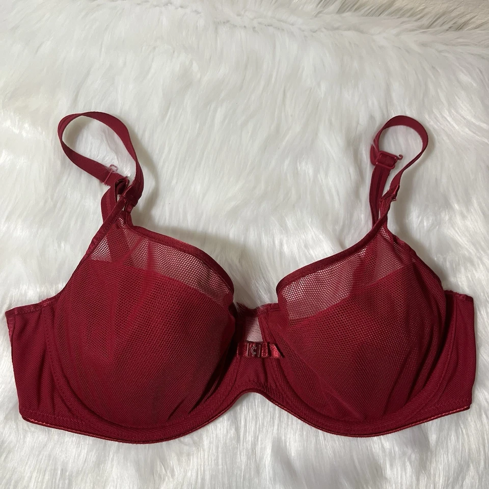 Chantelle Bra 34D Spacer Convertible Underwire Lined Mesh Red Sexy Lingerie - Image 1 of 4