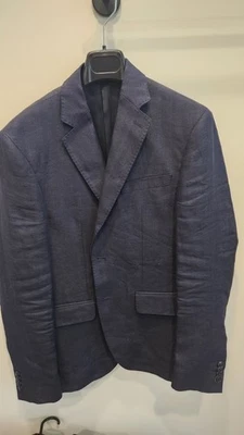 Mango Men's Navy Linen Suit Jacket Blazer Size 38 Slim Fit - Image 1 of 4