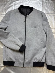Topman Jacket Mens Large Gray Linen Heathered Bomber Full Zip Size Blend - Picture 1 of 9