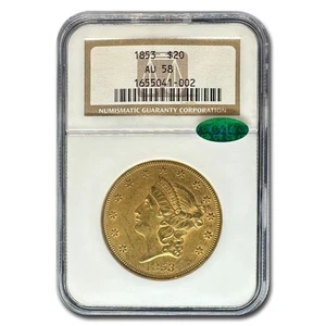 1853 $20 Liberty Gold Double Eagle AU-58 NGC CAC - Picture 1 of 3