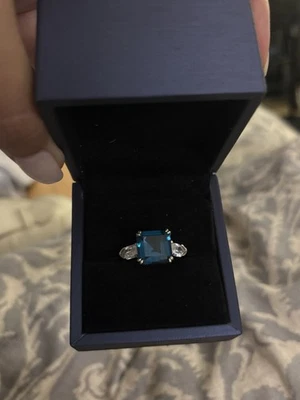 London Blue Topaz With Baguettes Sterling Silver Cocktail Ring Size 10 - Image 1 of 4
