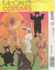 McCalls Sewing Pattern 8953 Costumes Bear Bunny Cat Lion Kangaroo Age 3 4 5 New - Picture 1 of 16