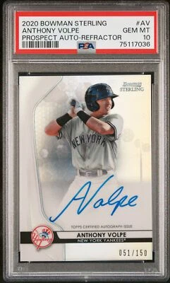 PSA 10 ANTHONY VOLPE AUTO 2020 Bowman Sterling REFRACTOR/150 YANKEES RC GEM MINT - Image 1 of 3