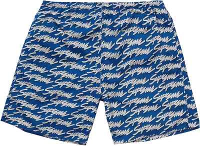 Supreme Signature Script Logo Swim Shorts Royal Blue Size Small SS19 NEW RARE - Image 1 of 4