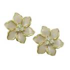 Pale Pink Enamel And Clear Crystals Flower Pierced Earring - Ree909lp