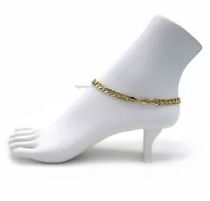 PULSERA DE TOBILLERA CÓNCAVA CUBANA DE CALIDAD DE CADENA DE ESLABONES DE ACERA CUBANA ENCHAPADA EN ORO 14K ITALIA. - Imagen 1 de 6