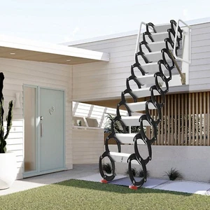 12 Steps Retractable Loft Access Ladder Wall Mounted Telescoping Staircase 660lb - Picture 1 of 9