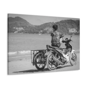 Framed Canvas Wall Art Bike Home Decor Beach Sea Photography Landscape Hanging - Picture 1 of 43
